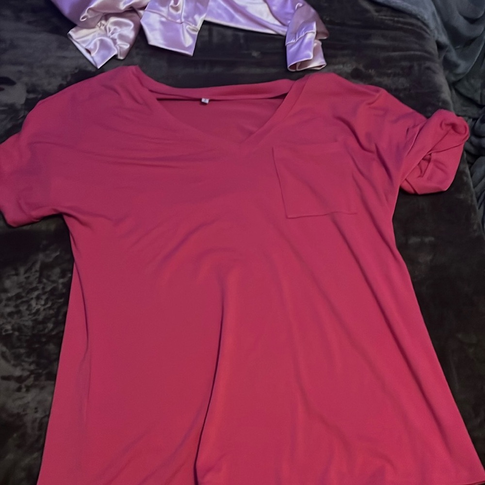 Hot pink v neck shirt